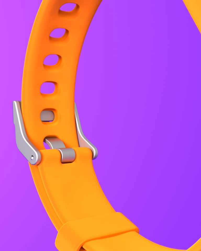 Render 3D de pulsera inteligente naranja
